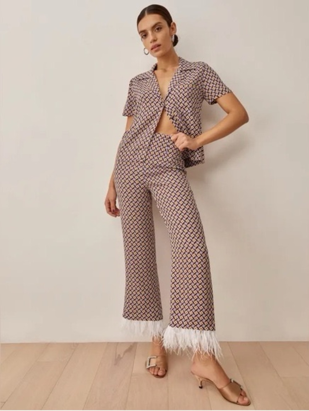 Reformation purple orange Cuba collared buttondown top in Plaza print size S
